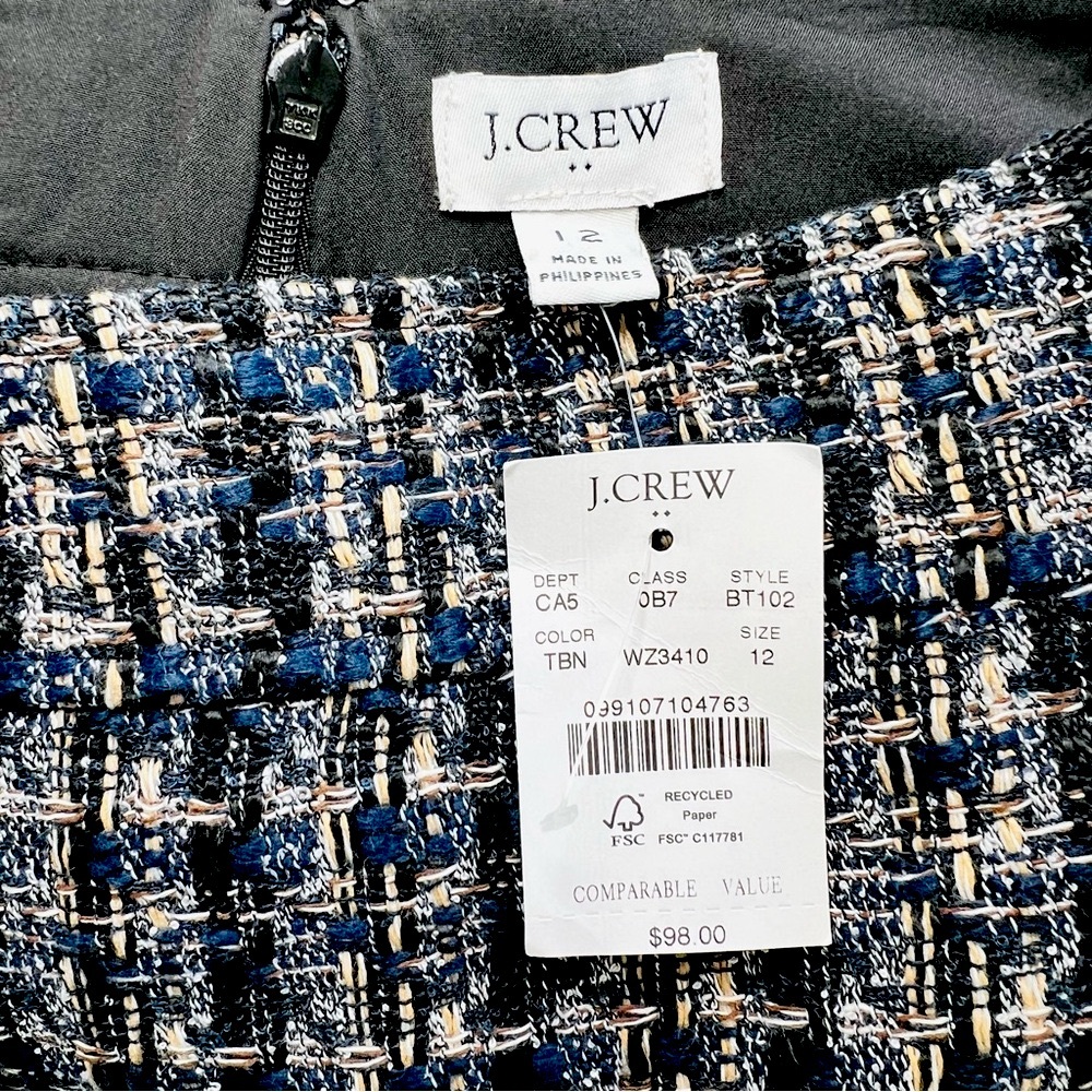 J. CREW Tweed Mini Skirt 12 Boucle Blue Black Preppy Classic Quiet Luxury NWT - Picture 6 of 16